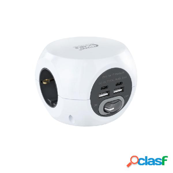 Nanocable - Base De 3 Enchufes Con 4 Usb's (2 Usb A + 2