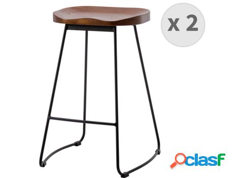 Nat-Taburete De Bar Industrial Antracita Mate/Nogal Patas De