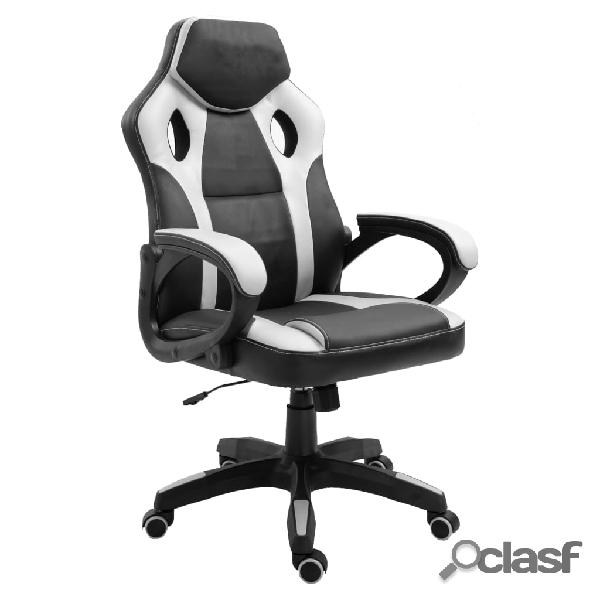 Rousseau Silla de gaming Spike de cuero sintético blanco