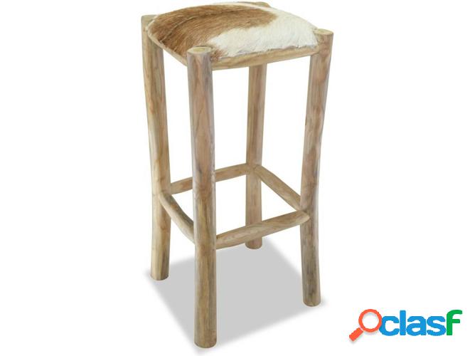 Taburete de Bar VIDAXL 244544 Cuero Genuino y Madera Teca