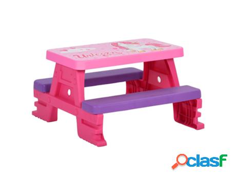 vidaXL Mesa de pícnic infantil con bancos rosa 79x69x42 cm