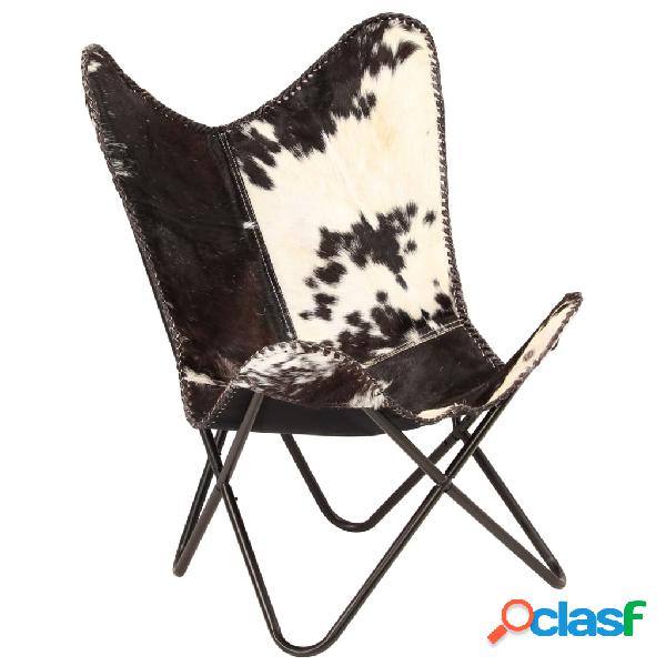 vidaXL Silla Butterfly de piel de cabra auténtica negra y