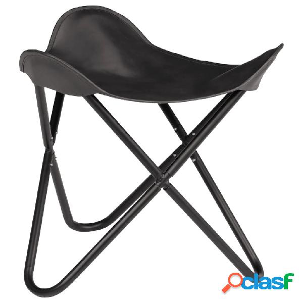 vidaXL Taburete Butterfly de cuero auténtico negro
