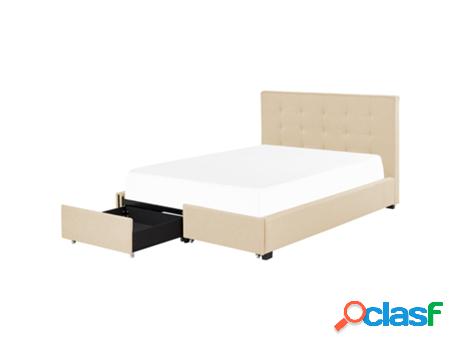 Cama Con Almacenaje BELIANI De Poliéster Beige 140 X 200 Cm