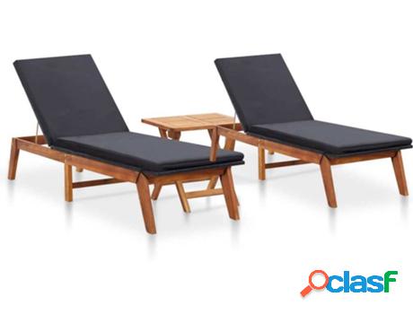 Conjunto de 2 Tumbonas VIDAXL 3054501 Negro (Poli Ratán -