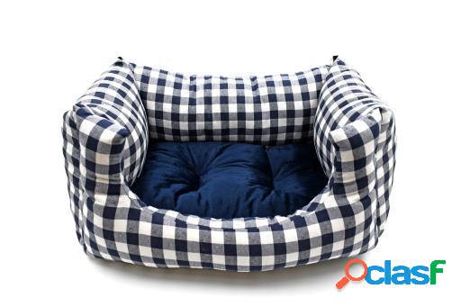 Cuna Vichy Confort de Cuadros Azul Marino para Perros 73x63