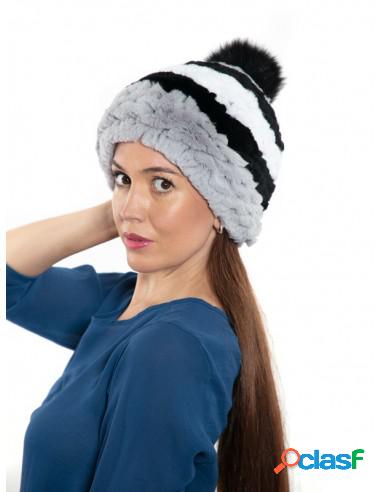 Gorro De Piel Rex Combinado En Colores Diferentes Gris