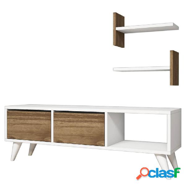 Homemania Mueble para TV Foxy blanco y nogal 120x30x40 cm