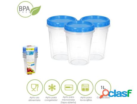 Juego recipientes plastico redondos 1 litro (pack 3 piezas)