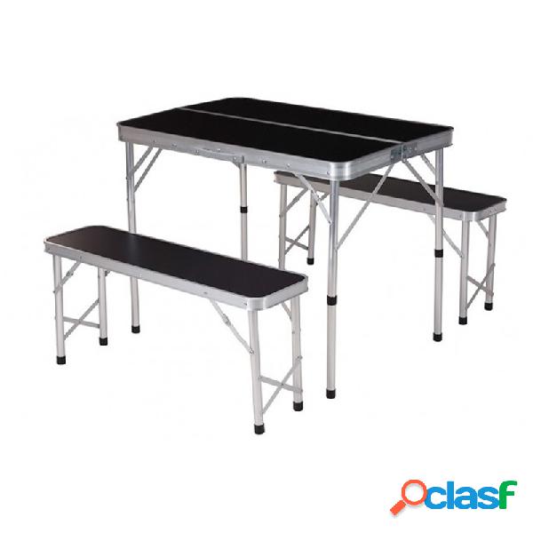 Mesa camping koopman + 2 bancos mdf negro