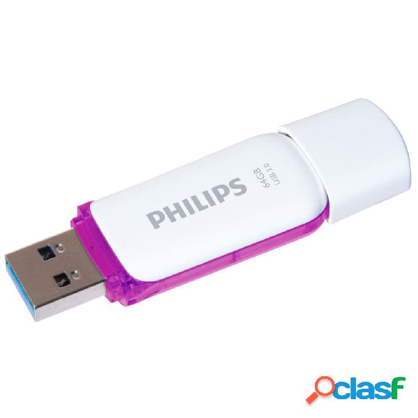 Philips Memoria USB 3.0 Snow 64 GB blanco y morado