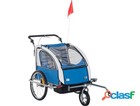 Remolque para Bicicleta HOMCOM 2 Lugares Gris y Azul