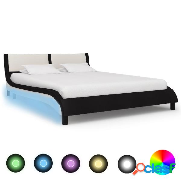 vidaXL Estructura de cama con LED cuero PE blanco y negro