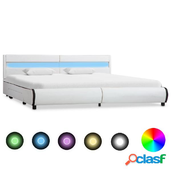 vidaXL Estructura de cama con LED de cuero sintético blanco