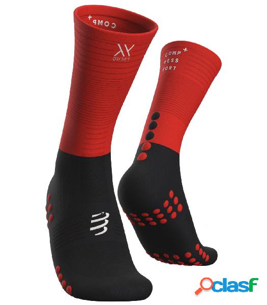 Calcetines Compressport Medios Compresión Negro Rojo