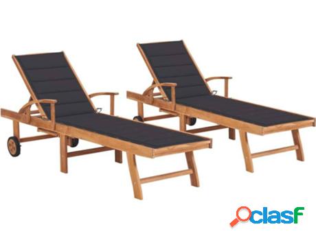 Conjunto de 2 Tumbonas VIDAXL Cojín 3073186 Marrón (Madera