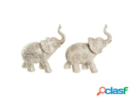 Figura Decorativa DKD HOME DECOR Elefante Bege Dorado Resina