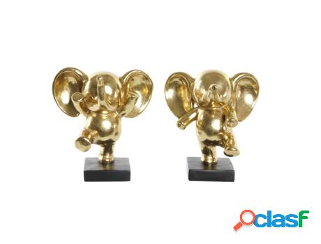 Figura Decorativa DKD HOME DECOR Elefante Preto Dorado