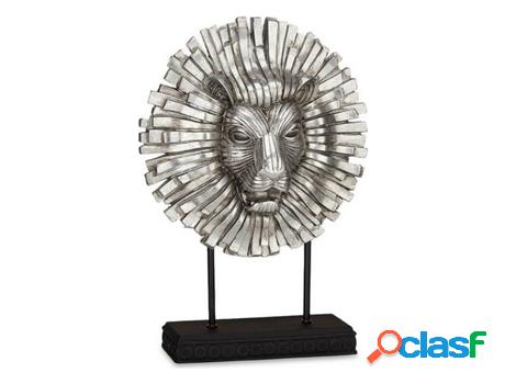 Figura Decorativa Leão Plateado Poliresina 28x38,5x11,5 cm