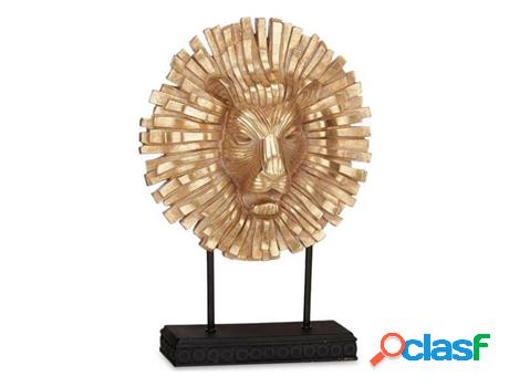 Figura Decorativa Leão Preto Dourado Poliresina