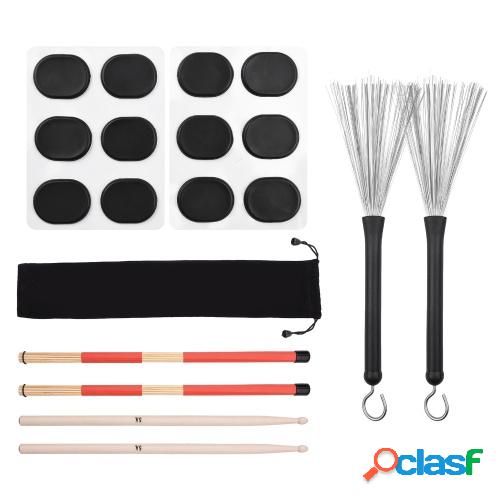 Juego de palillos de tambor 1 par de cepillos de alambre de