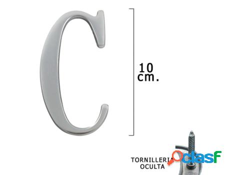 Letra metal c plateada mate 10 cm. con tornilleria oculta