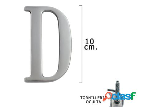Letra metal d plateada mate 10 cm. con tornilleria oculta