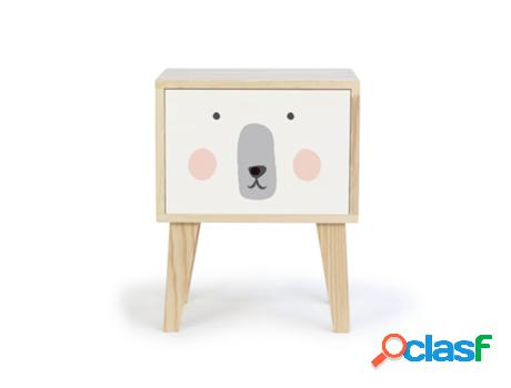 Mesita de noche BEAR de pino infantil con dibujo de oso