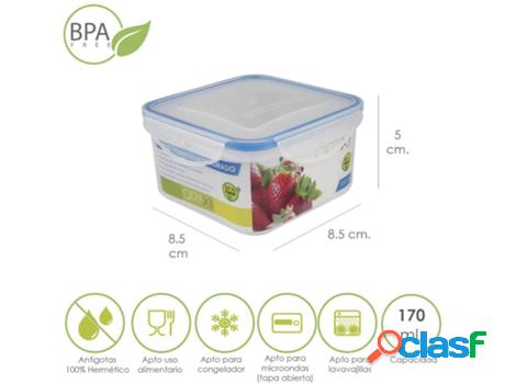 Recipiente hermetico plastico cuadrado 170 ml. 8.5x8.5x5