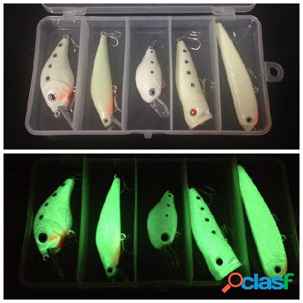 1 box + 5pc luminous plastic hard baits & lures fishing