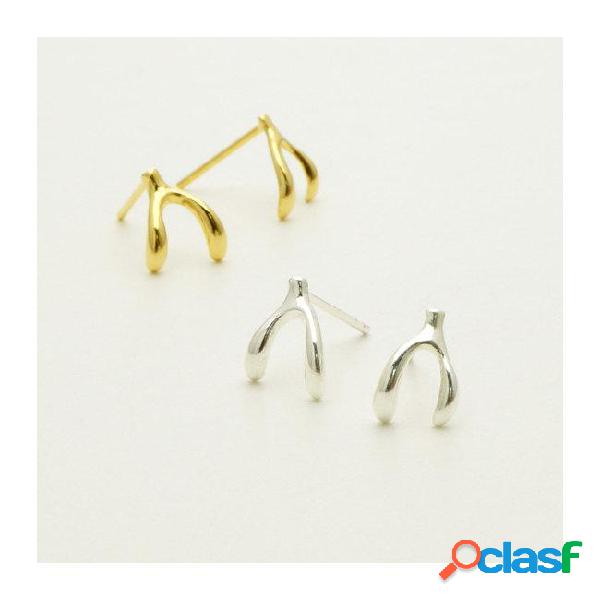 10pair- s009 gold silver cute wishbone stud earring lucky