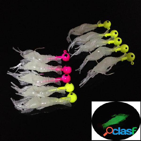 10pcs multi-colored 5.8cm 6.35g luminous shrimp leads hook