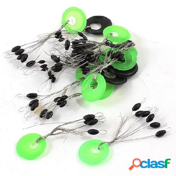 15pcs green+black ring 6 in 1 oval rubber float stop fishing