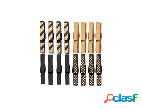 16 mini pinzas de madera con líneas negras y doradas