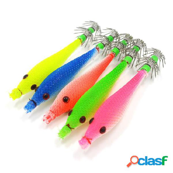 2# 5 colors 5 pcs luminous squid jigs 90mm soft squid hook