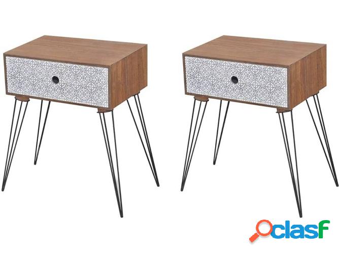 2 Mesitas de Noche ART PLANET Cajón Marrón