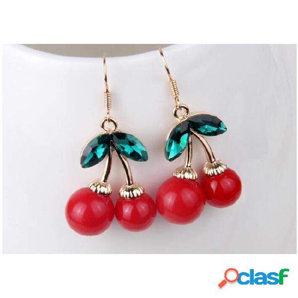 2015 frozen cherry dangle earrings lovely red fruit ear stud