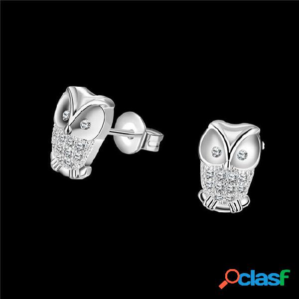 2016 new design real 18k platinum plated cz diamond owl stud