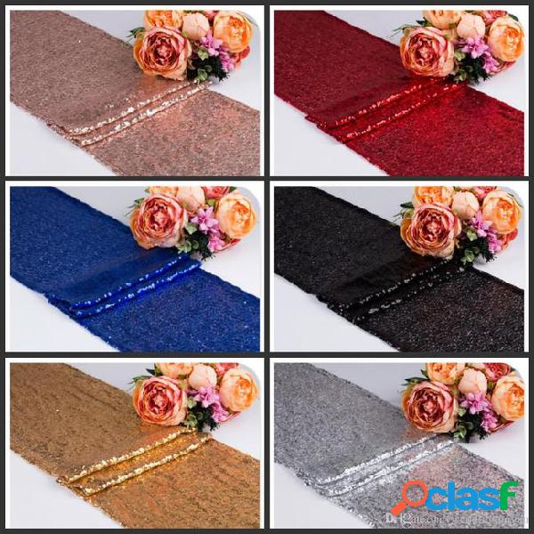 30*275cm fabric table runner gold silver sequin table cloth