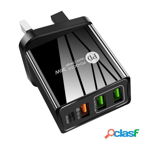36W PD Quick C-harger F-ast Chargring Adapter con 3 puertos