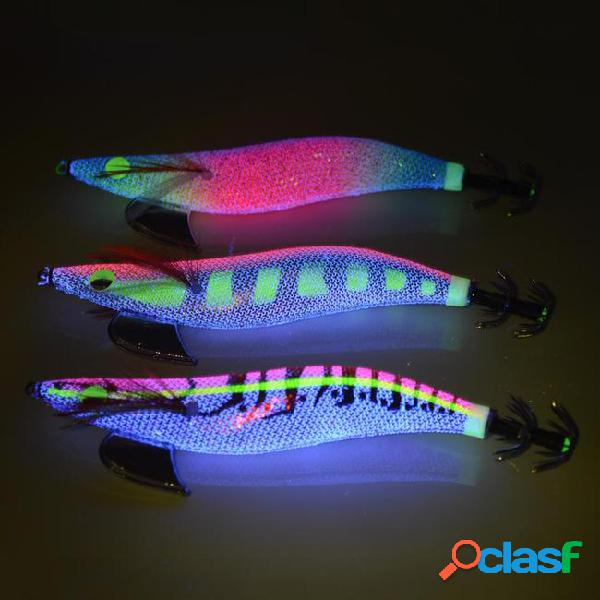6 colors 3.5# squid jig wood shrimp luminous eyes squid hook