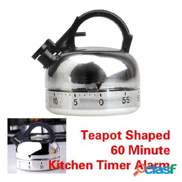 60 minute kitchen timer alarm mechanical teapot shaped timer