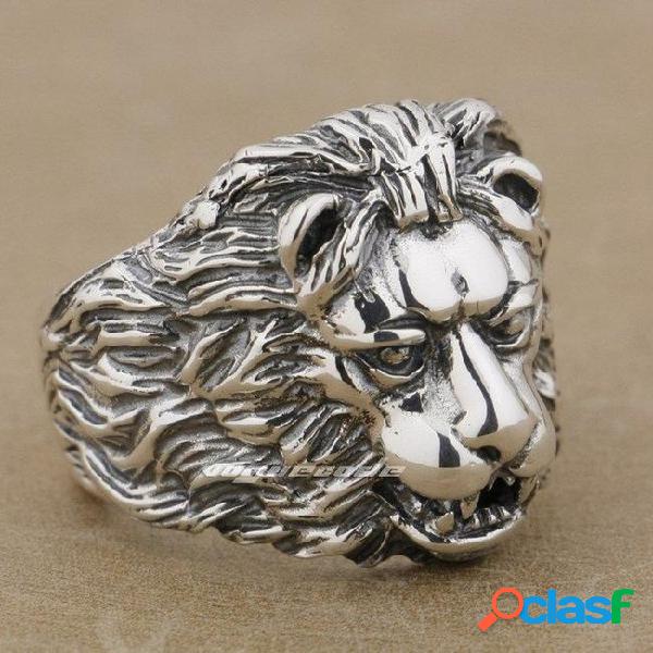 925 sterling silver king of lion mens biker rocker punk ring