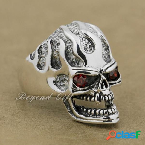 925 sterling silver red cz eyes skull mens biker punk ring