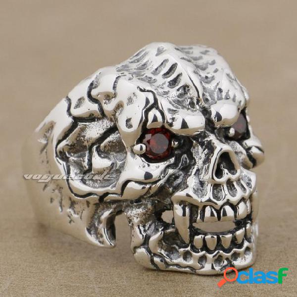 925 sterling silver red cz stone eyes skull claw mens ring