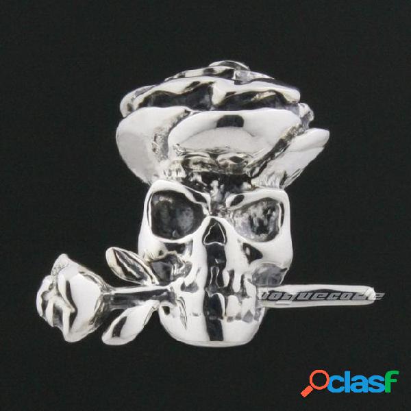 925 sterling silver rose skull flower mens biker rocker stud
