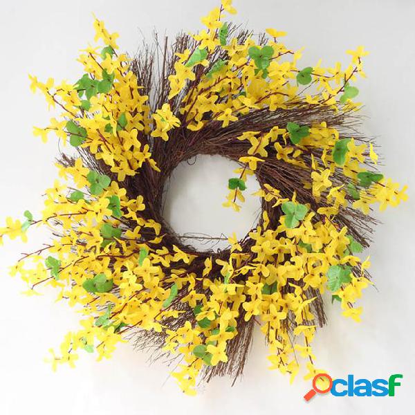 Artificial garland spring forsythia floral twig door wreath
