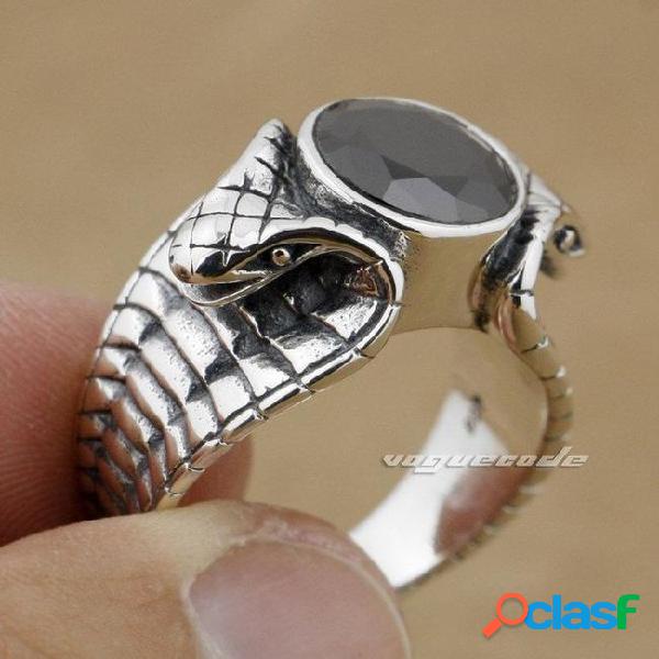 Black cz stone 925 sterling silver cobra fashion ring 9k012