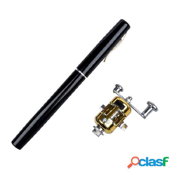 Black mini pocket aluminum alloy pen fishing rod pole / reel