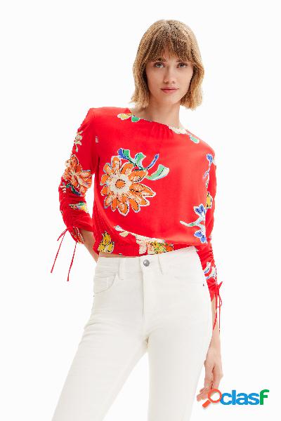 Blusa corta fruncido flores - RED - S